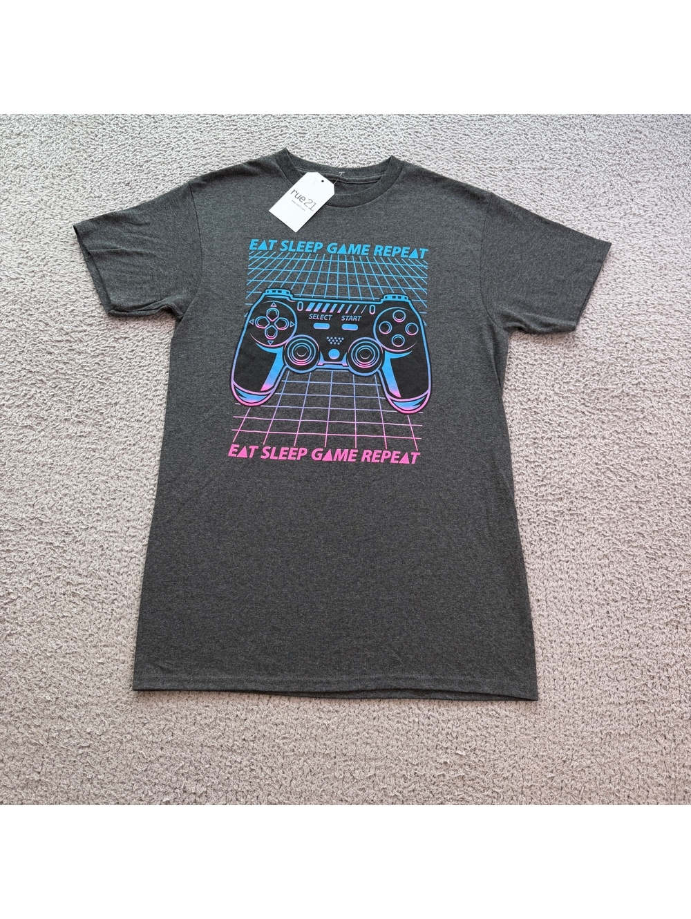 Rue21 Collective Eat Sleep Game Repeat Video Game Controller T-Shirt Gray XL NWT
